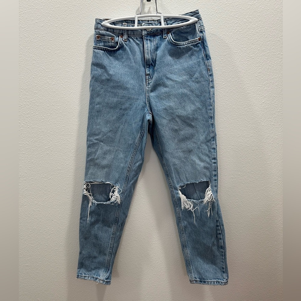 Topshop Light Blue Distressed Mom Jeans 26